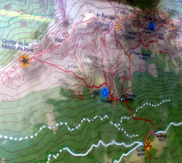 От Tiocana 860 м до Le Reculet1717 m Вот по красной тоненькой линии мы - фото 66