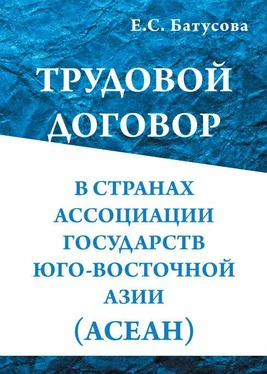 Екатерина Батусова Трудовой договор в странах Ассоциации государств в Юго-Восточной Азии (АСEАН) обложка книги