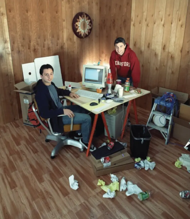 Sergey Brin left and Larry Page posing in a messy office setting in October - фото 2