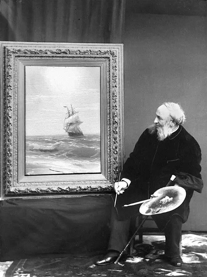 Парусник в море 1887 г Пейзаж вмонтирован в фотопортрет И К Айвазовского - фото 7