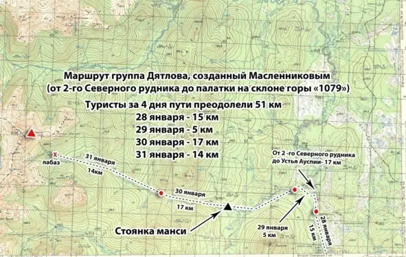 The Dyatlov groups route created by Maslennikov from the 2 ndSevernyi - фото 7
