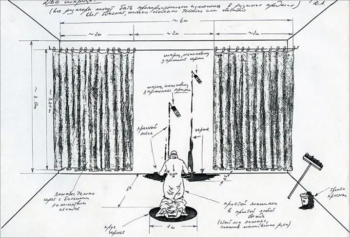 Эскизы инсталляции с фигурой уборщицы 1990е годы Бумага шариковая ручка гуашь - фото 19