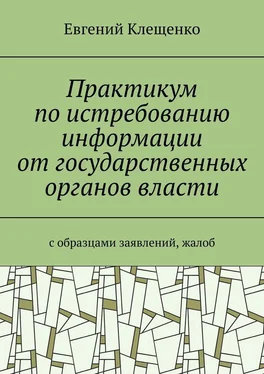 Евгений Клещенко Практикум по истребованию информации от государственных органов власти. C образцами заявлений, жалоб обложка книги