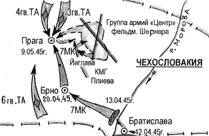 Схема 1 Общая схема боевых действий советских войск в Чехословакии 12 апреля - фото 11