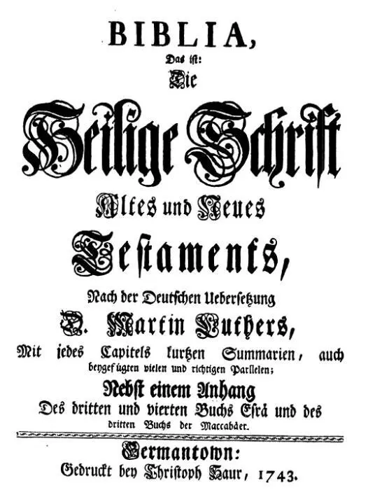 Titelblatt der ersten in Amerika gedruckten deutschen Bibel In den Jahren 1763 - фото 16