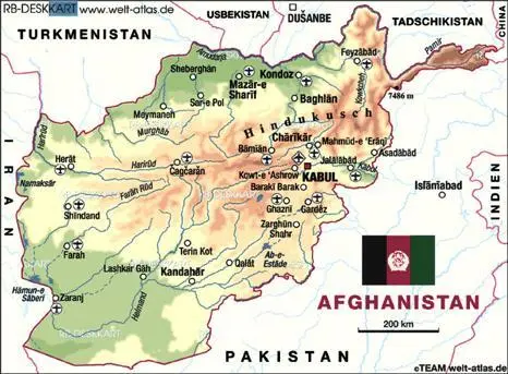 Kartenausschnitt von Afghanistan mit den Nachbarn Pakistan Tadschikistan - фото 2