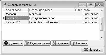 Рис 112Работа со справочником складов Окно содержит список созданных ранее - фото 12