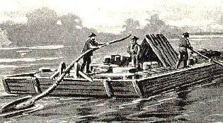 Zeitgenössische Illustrationen der typischen Flatboats die teilweise kleine - фото 1