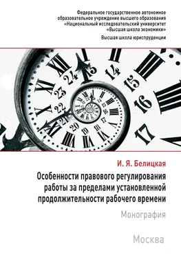 Ирина Белицкая Особенности правового регулирования работы за пределами установленной продолжительности рабочего времени обложка книги