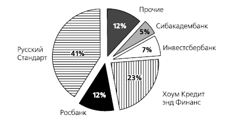 Рис 44Доля ведущих банков в потребительском экспресскредитовании в 2005 г - фото 31