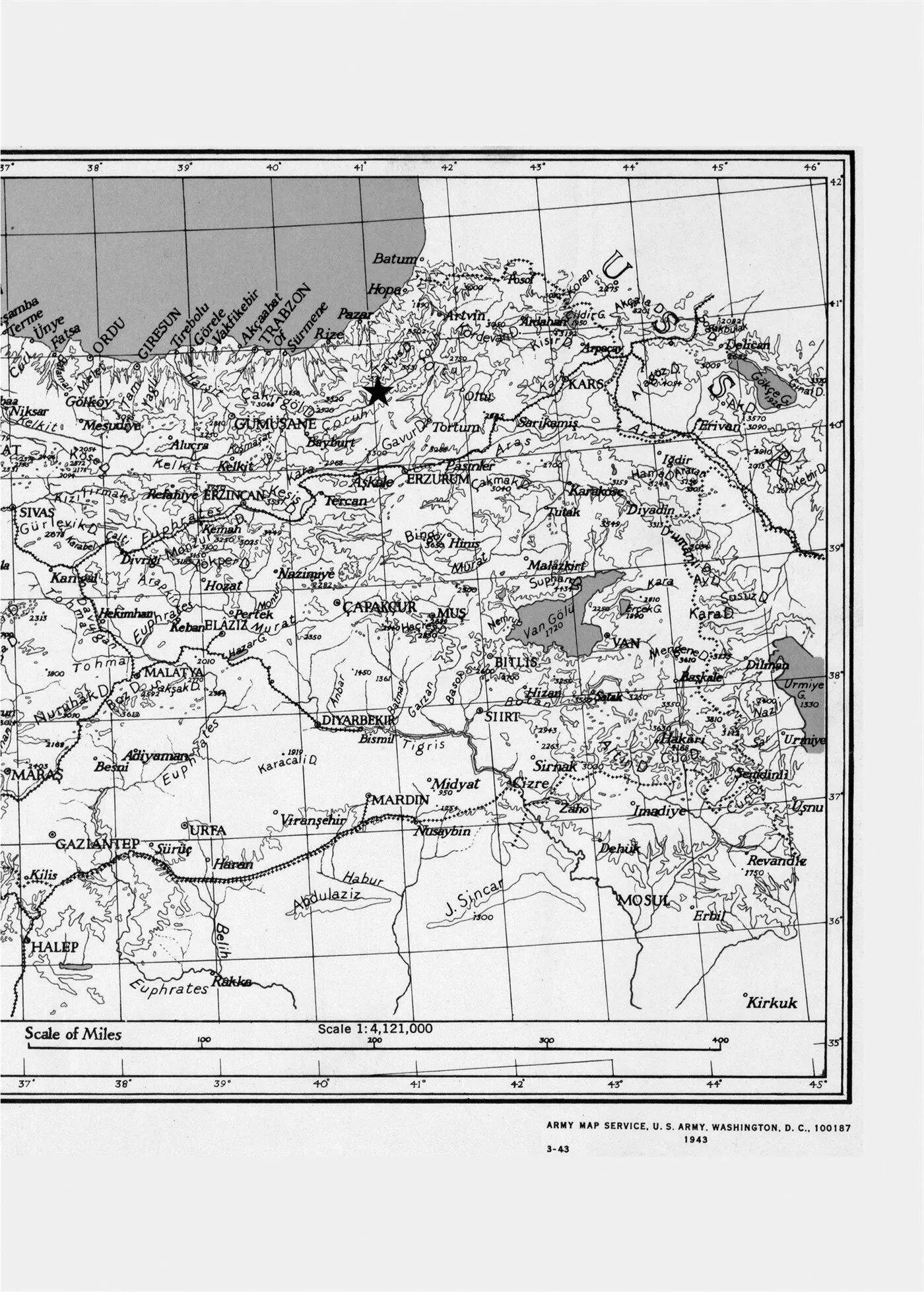 Северовосточная часть Турции на географической карте Генерального штаба - фото 1