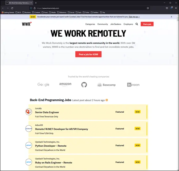 FIGURE 29The We Work Remotely website lists current remote jobs on the home - фото 49
