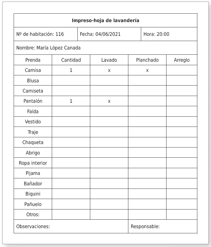 Diario de recogida de ropa de clientes En los establecimientos que disponen del - фото 55