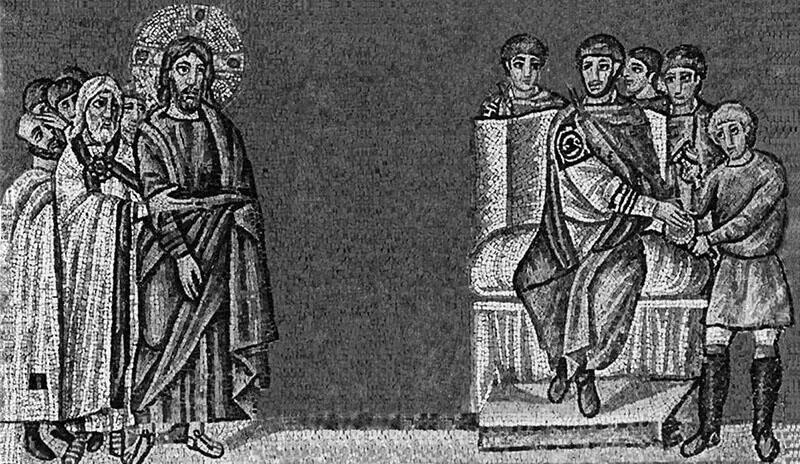 Христос перед Пилатом Пилат умывает руки VI в Мозаика южной стены базилики - фото 1