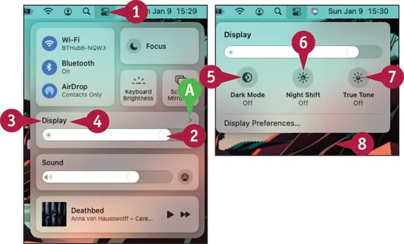 Change Display Brightness and Configure Display Settings Click Control Center - фото 302