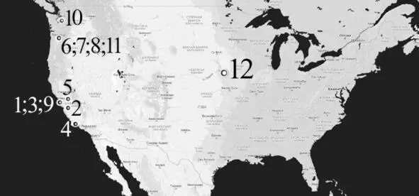 Карта США с указанием мест убийств совершенных Тёмным Душителем Можно - фото 20