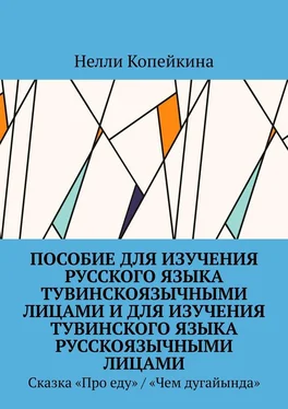 Нелли Копейкина Пособие для изучения русского языка тувинскоязычными лицами и для изучения тувинского языка русскоязычными лицами. Сказка «Про еду» / «Чем дугайында» обложка книги