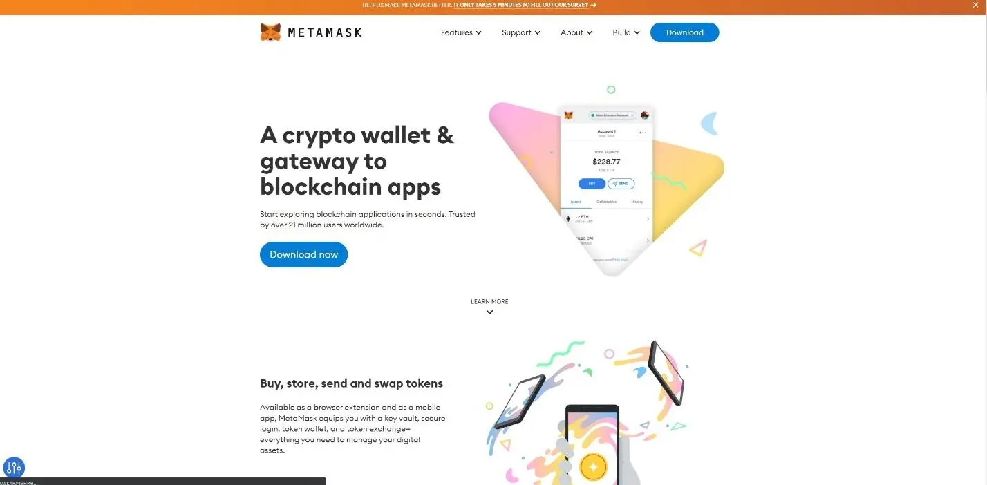 Это первая страница MetaMask Комиссия за транзакции у этого кошелька сравнима - фото 2
