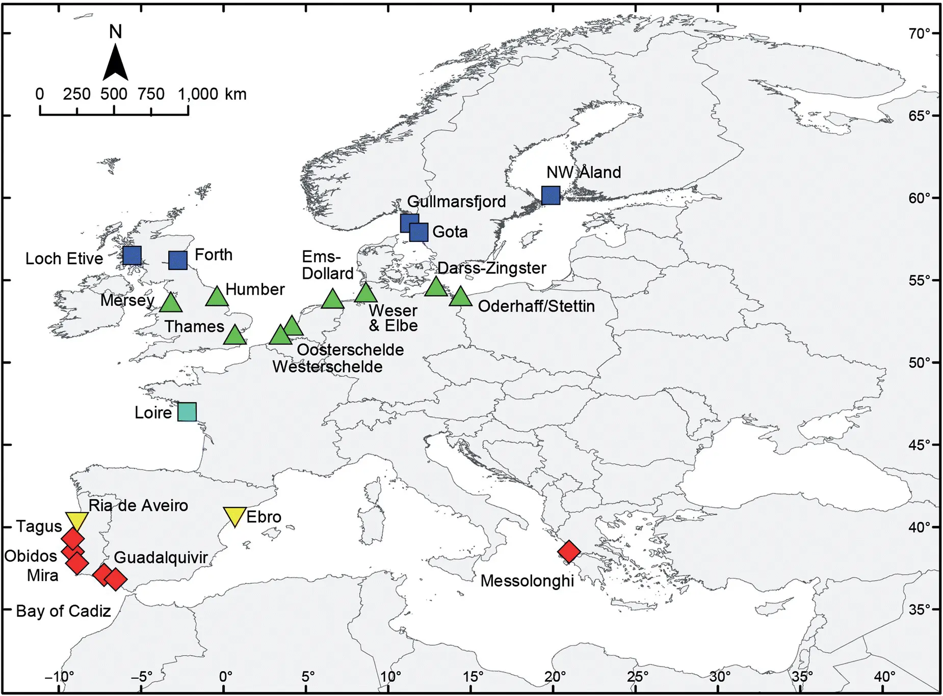 Figure 24 Map showing the location of the 23 European estuaries for which fish - фото 18