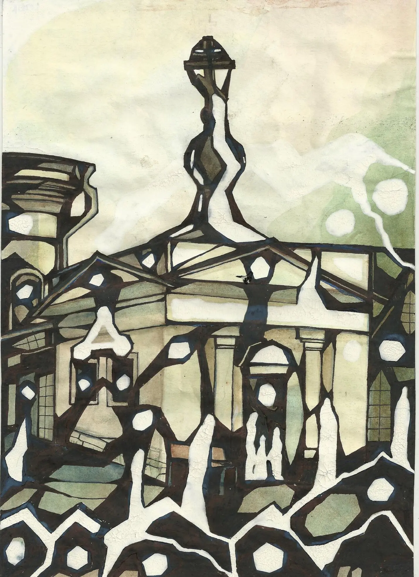 Часовня Богоявленского собора в Ногинске 1989 Бумага акварель гуашь - фото 2