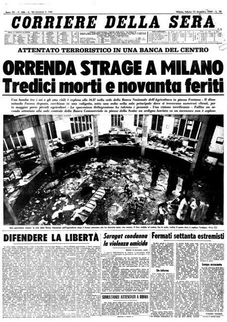 Primera página del diario Corriere della Sera del 13 de diciembre de 1969 día - фото 2