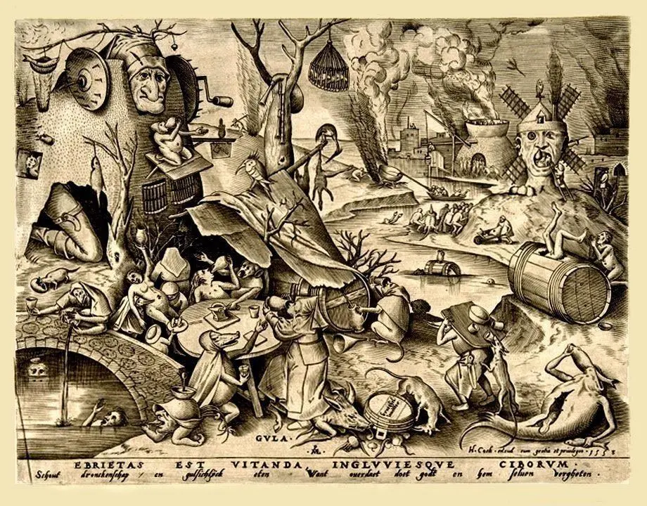 Чревоугодие Гравюра 1567 Питер Брейгель Pieter Bruegel Ну какой мог тут - фото 12