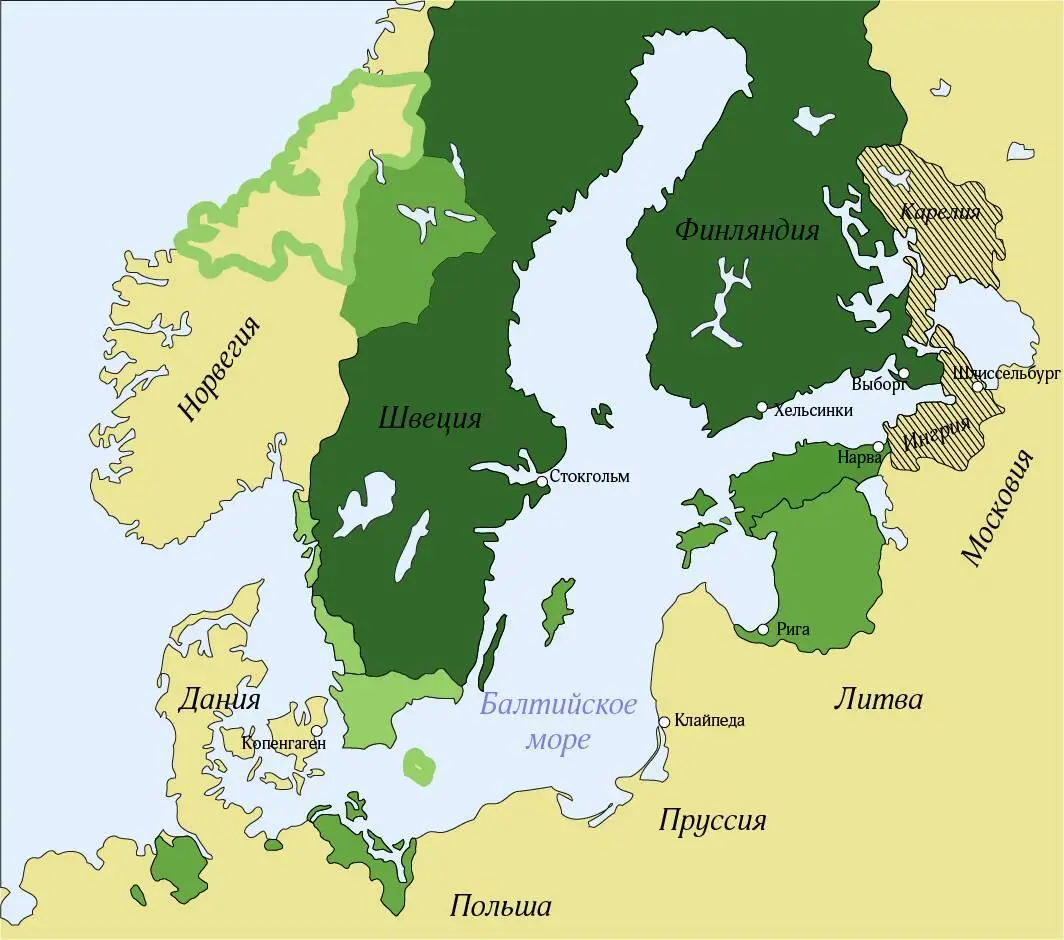 Границы Швеции в 1658 году Заштрихованы отошедшие Шведской Империи по условиям - фото 1