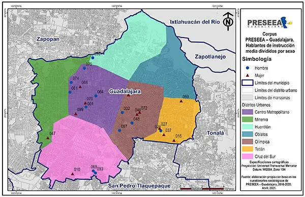 Mapa 7 Corpus PRESEEAGuadalajara Hablantes de instrucción media divididos - фото 6