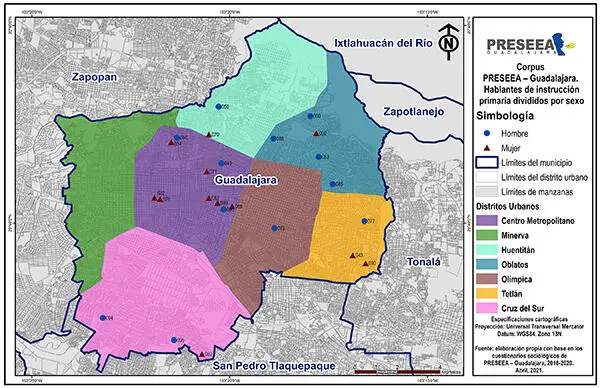 Mapa 4 Corpus PRESEEAGuadalajara Hablantes de instrucción primaria divididos - фото 3