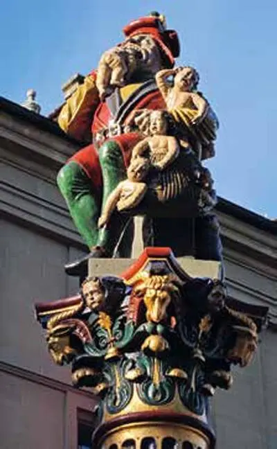 Kindlifresserbrunnen in Bern mit Widderdarstellungen am Sockel nahe dem - фото 27