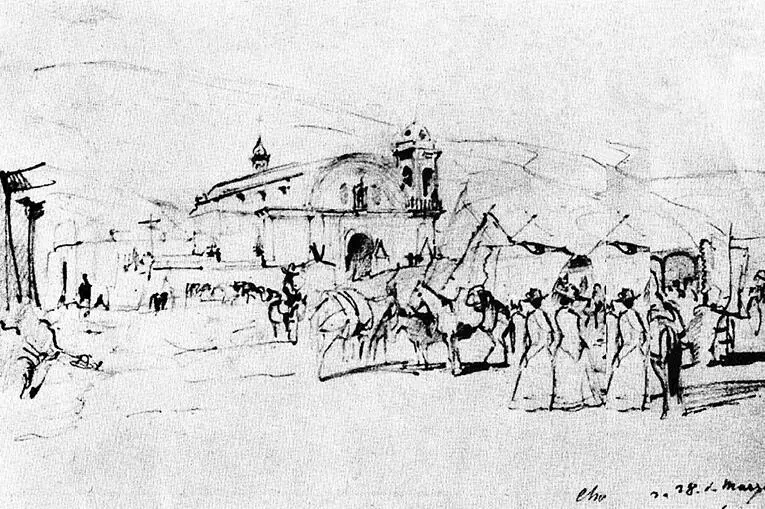 10 Plaza y mercado de Chorrillos Dibujo de Johann Moritz Rugendas 28 de - фото 13