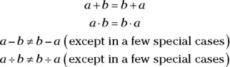 In general subtraction and division are not commutative The special cases - фото 480