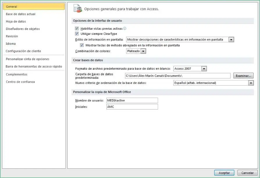 El cuadro Opciones de Accessse encuentra organizado por categorías 4En esta - фото 92