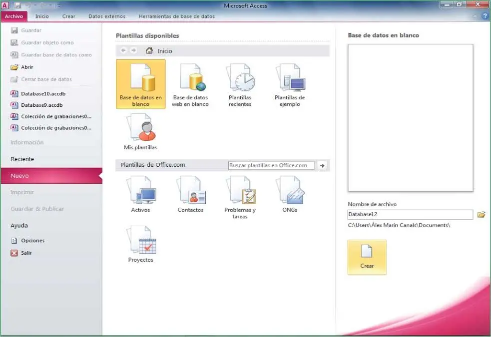 Conocer la existencia de las bases de datos de ejemplo en Access 2010 es una - фото 11