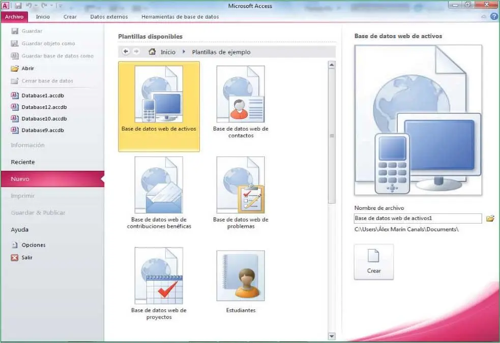 Conocer la existencia de las bases de datos de ejemplo en Access 2010 es una - фото 12