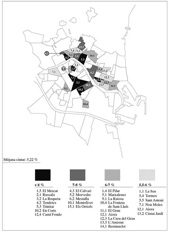 MAPA 24 Barris de València amb major proporció de veïns estrangers Any 2004 - фото 10