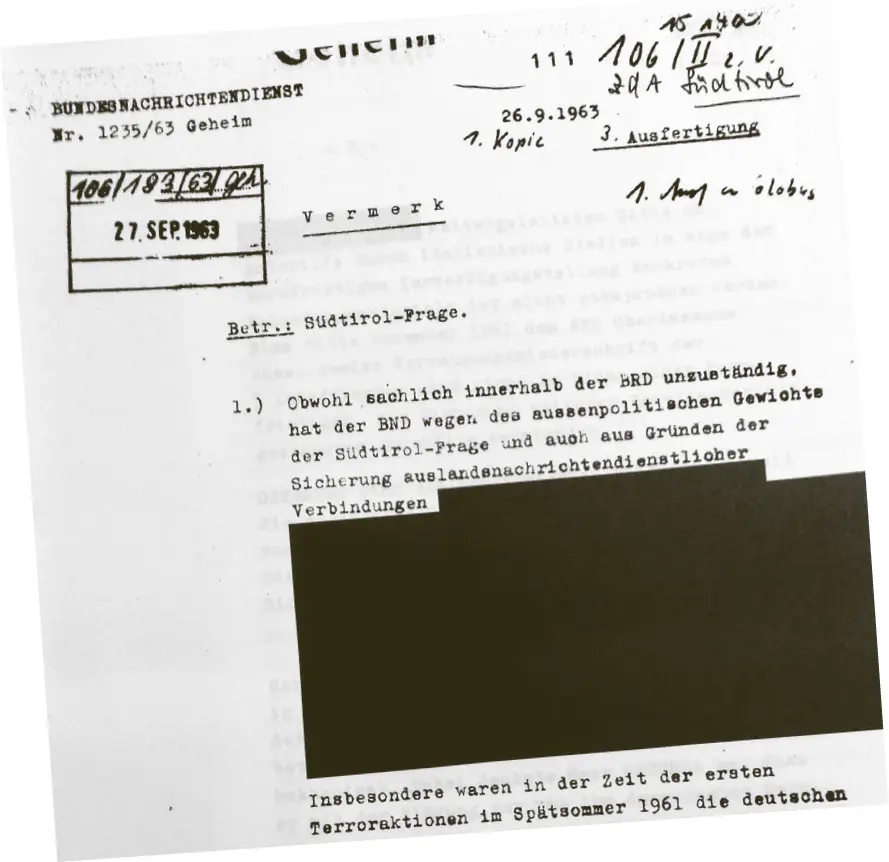 Geschwärzter BNDVermerk September 1963 wegen des außenpolitischen - фото 17