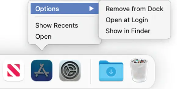 FIGURE 32The Options submenu for an application icon Mac App Store on the - фото 73