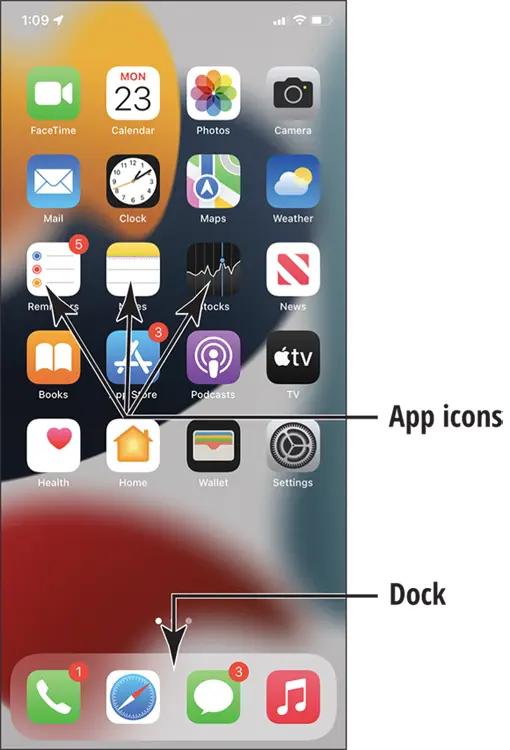 FIGURE 21 One set of icons appears on the dock which is along the bottom of - фото 31