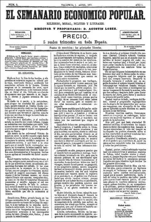 El Semanario Económico Popular núm 5 València 1 dabril de 1871 Arxiu - фото 5