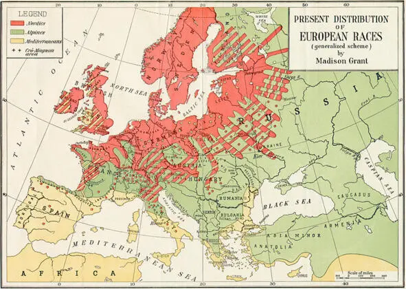 Карта распространения европейских рас Мэдисона Гранта нордическая раса - фото 61