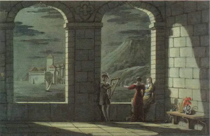 Средневековая композиция Сцена в лоджии 1827 Акварель Государственная - фото 27