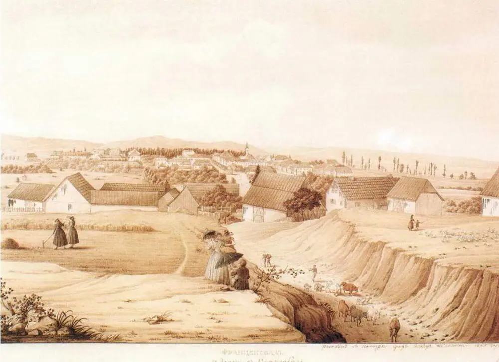 Францесбад с дороги в Каммербюль 1845 Акварель Государственная - фото 49