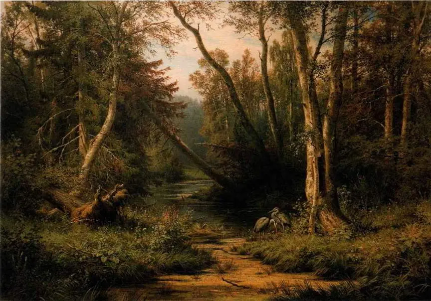 Лесной пейзаж с цаплями 1870 Холст масло 79 х 112 см Государственный - фото 34
