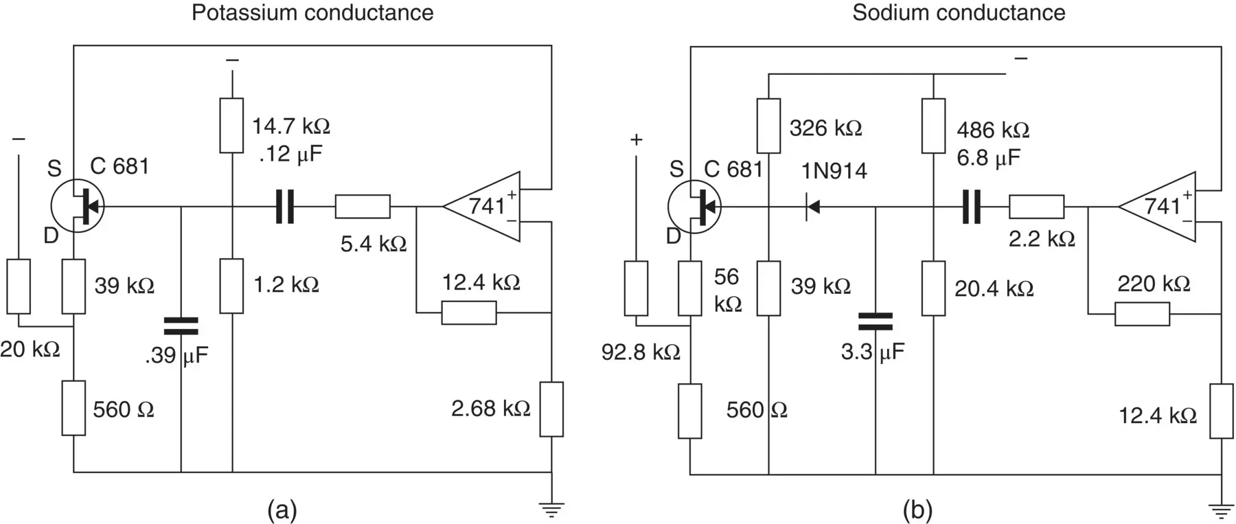 Figure 315 Circuits simulating a potassium and b sodium conductances in - фото 128