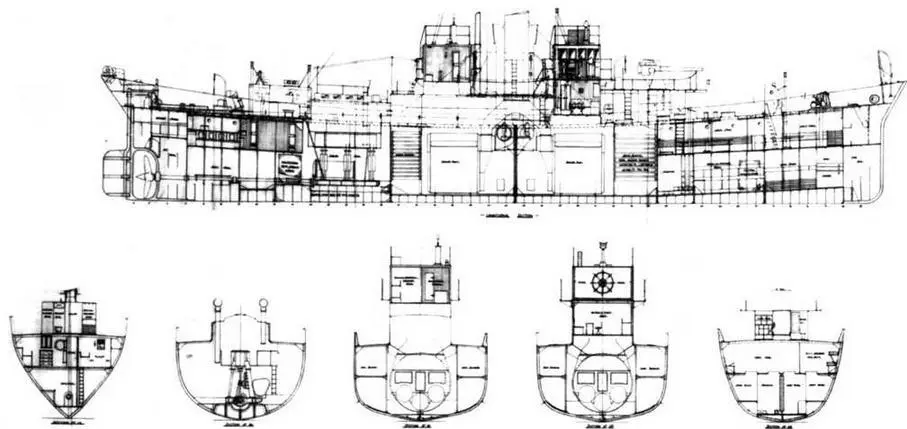 Патрульная канонерская лодка Kilbride продольный разрез и поперечные - фото 87