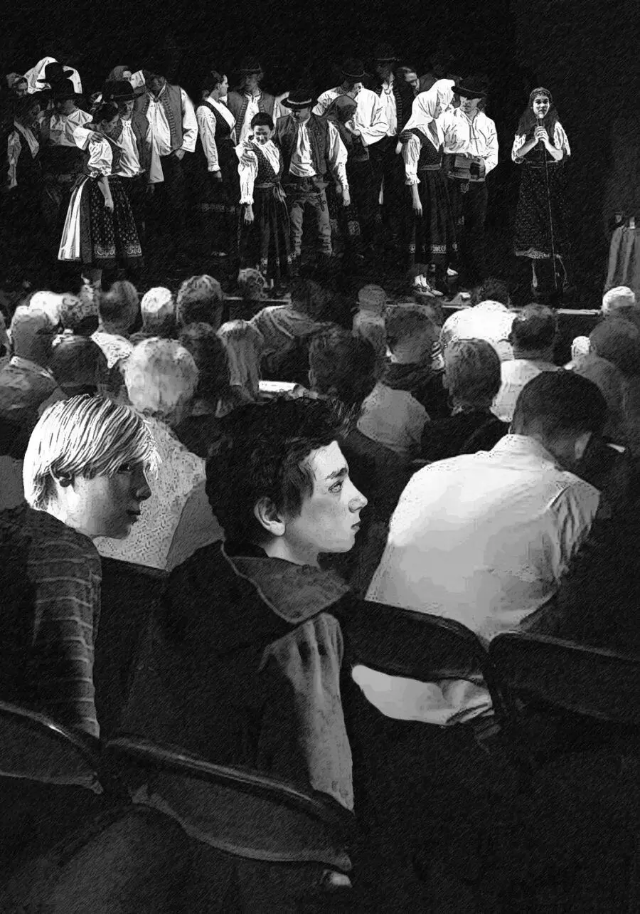 Die Frauen und Mädchen stehen um sie herum und klatschen in die Hände Die - фото 2