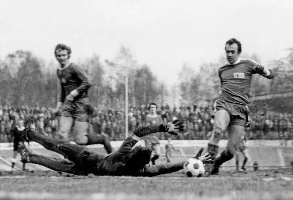 Joachim Sigusch im Kampf mit Torwart Jürgen Croy links der Zwickauer Spieler - фото 13