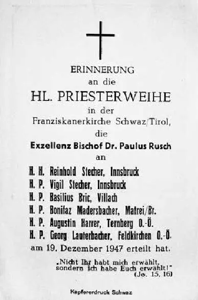 Erinnerungskärtchen zur Priesterweihe der Brüder Stecher Sein erstes Messopfer - фото 6