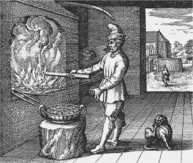 Ein Alchimist schlägt Münzen aus seinem Zauberstab Stich von Matthäus Merian - фото 8